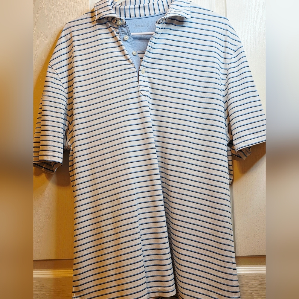 Johnnie-O Men's Blue And White Striped Polo